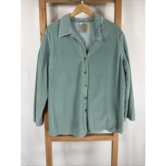 J. Jill Mint Green Corduroy Button Up Flower Pattern Jacket #1328 Size XL - Picture 1 of 4